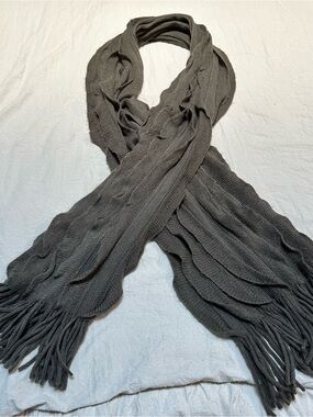 Soft Knit Fringe Scarf - Gray
